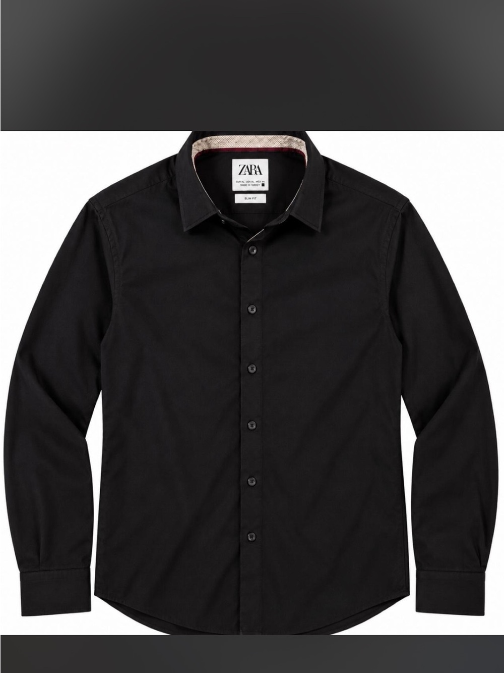 Zara Men’s Slim Fit Black Button-Down Shirt with Maroon Trim